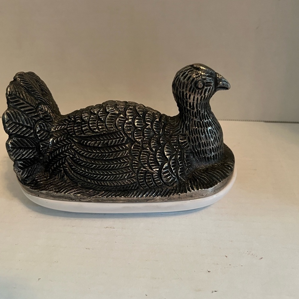 Unique Metal Pewter Turkey Covered Butter Dish Holidays Thanksgiving